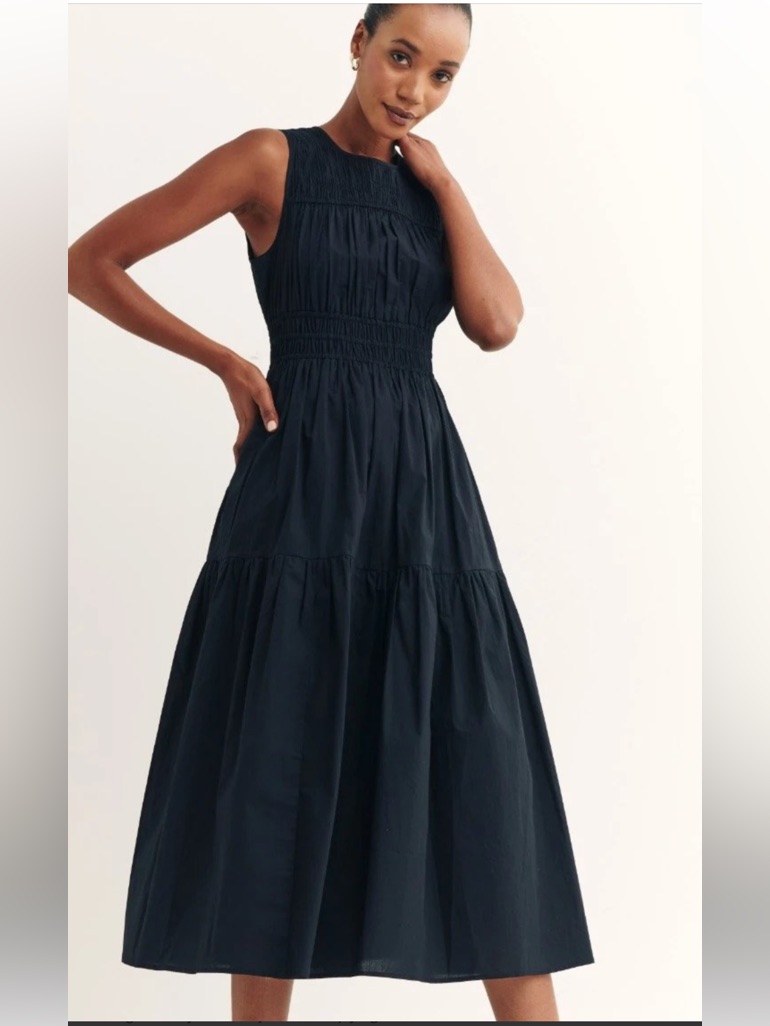 Nobody’s Child Sz 8, Black Cotton Sleeveless Dress With Smocking.Uk Size 12.